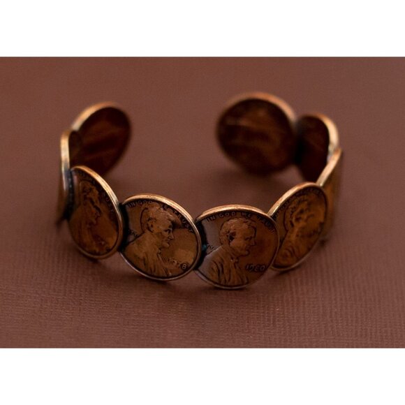 Vintage Antique Ancient Coins Cuff Bracelet 6 inch by Penny - U7 - Picture 2 of 3